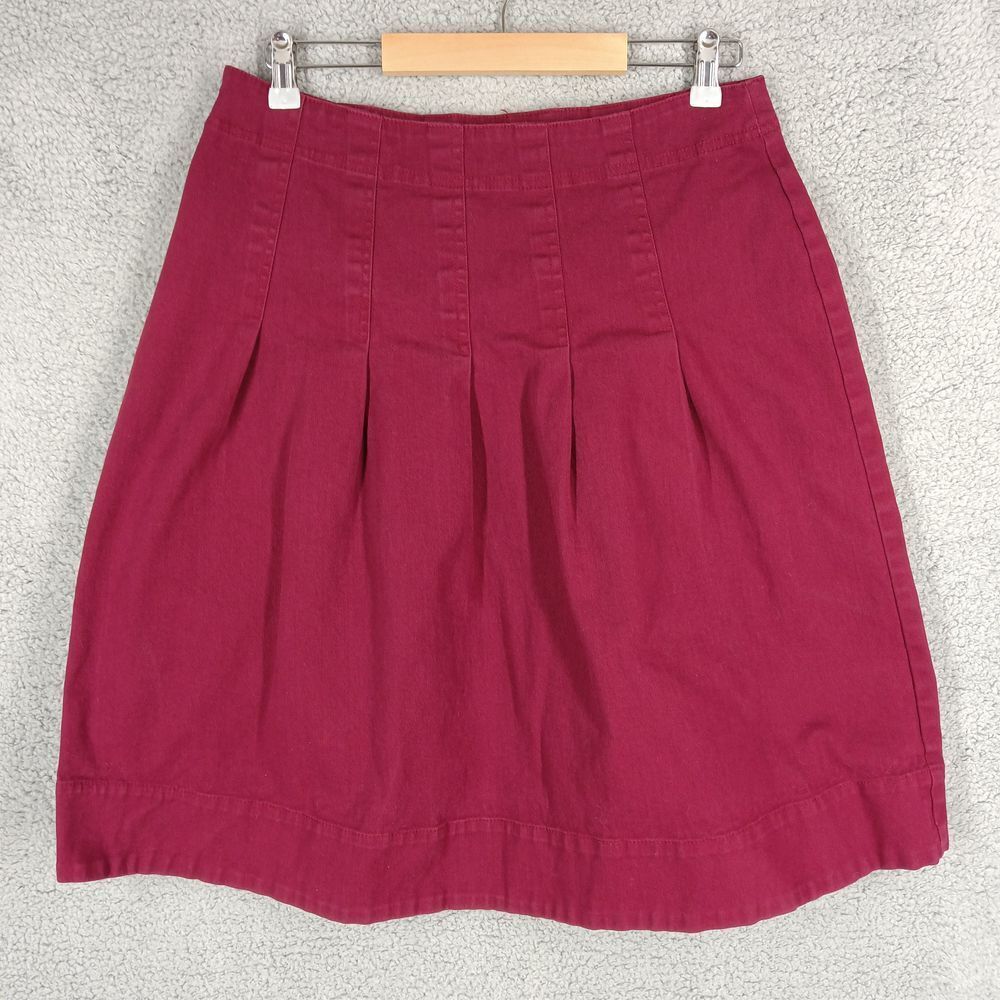 Junee Women's Size Large Red Denim A-Line Knee Length Pleated Skirt Cotton Blend